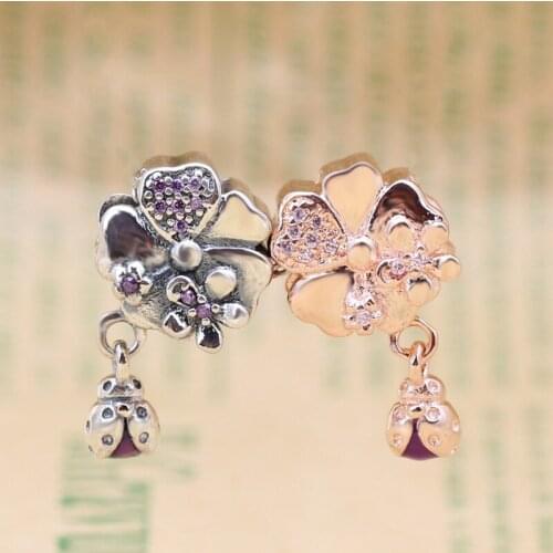 Authentic 925 Sterling Silver Moshang flowers blooming flowers and fresh beads Fit Original Charms Bracelet Necklace
