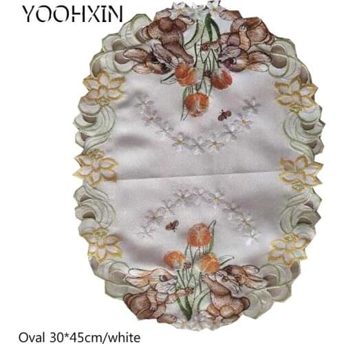 Elegant Easter rabbit embroidery lace table place mat pad cloth cup dish coaster placemat mug doily kitchen tableware decor