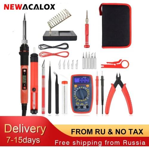 NEWACALOX 60W EU/US Electric Digital Display Soldering Iron Kit Adjustable Temperature Repair Welding Tool Digital Multimeter