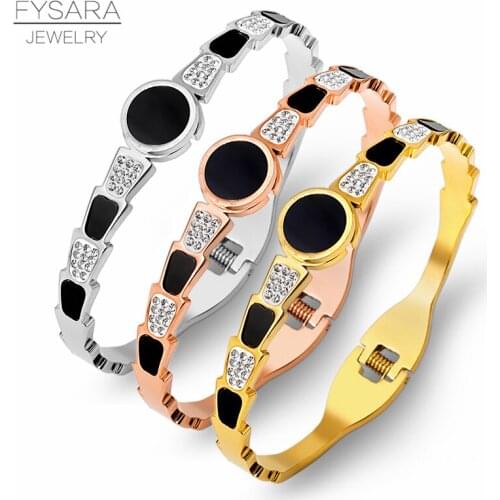 FYSARA Luxury Brand Desgin Charm Cuff Bangles & Bracelets Men Jewelry Titanium Steel Black Gold Bangles Wristband Women Pulseira