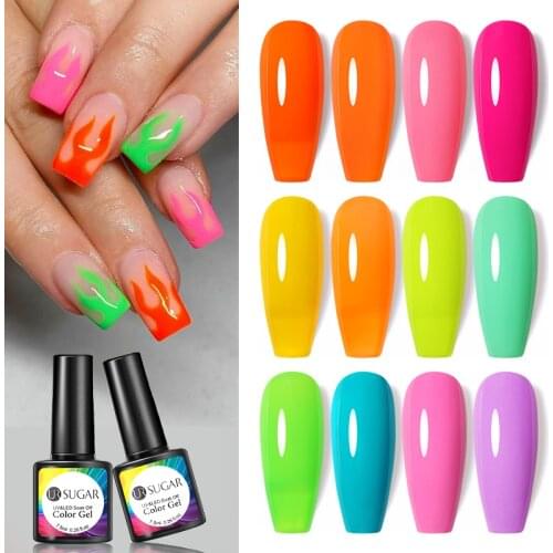 UR SUGAR Fluorescence Nail Polish Neon Rose Red Gel Varnishes Nails Art Salon Semi Permanent Soak Off UV LED Gel Nail Polsih