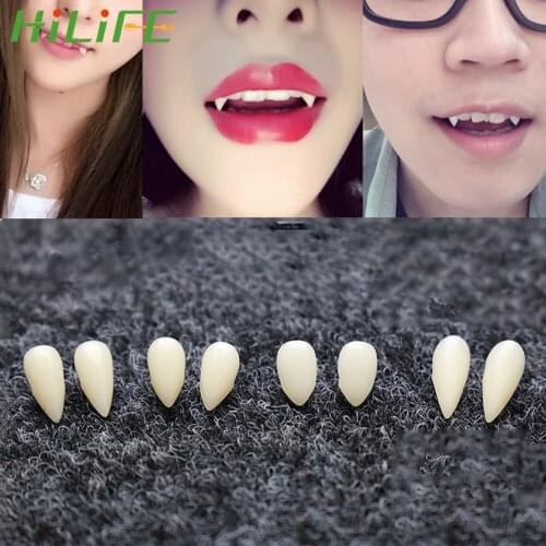 HILIFE DIY 1 Pair 4 size Environmentally friendly Resin Vampire Teeth Fangs Dentures Props for Halloween Costume Props Party