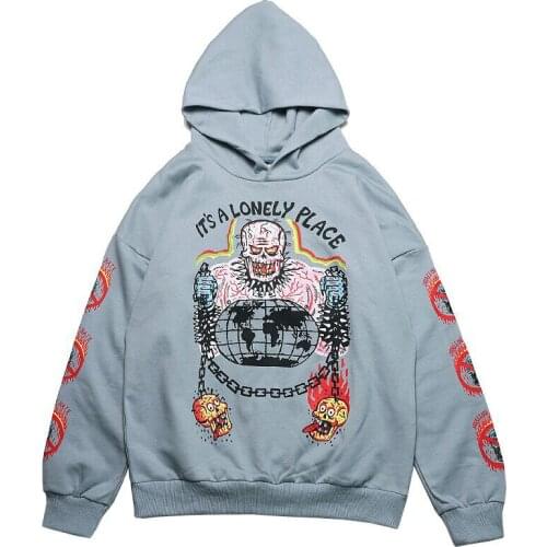Hip-Hop Hoodie Harajuku Skull Print Hoodie Men/ Women Streetwear Cotton Fleece Hooded Sweatshirt Kanye Fall/Winter Pullover New