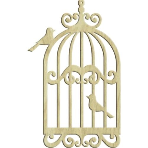KD199 Cage and Bird Wooden Package Ornament, Can Be Painted Package Ornament