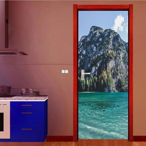 Creative 2Pcs/Set Mountain Sea Scenery Art Decor Home DIY Door Stickers Pattern for Wall Room Home Door Decor Decoration