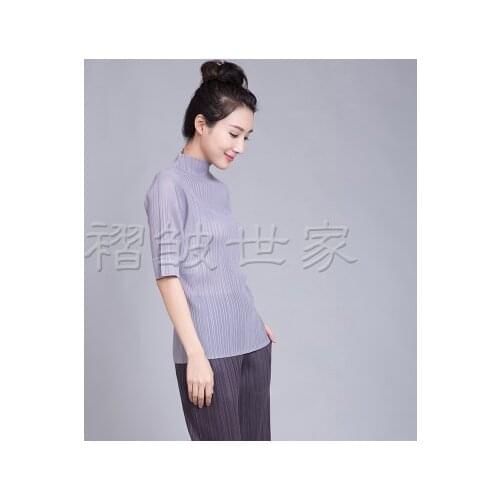 HOT SELLING Miyake fold half sleeve repair tall collar T- shirt IN STOCK