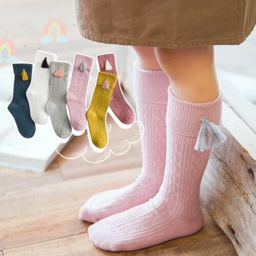 Cute 1Pair Baby Girl Boys Tassels Soft Stockings Tights Kids Todder Stretch Winter Warmer Knee Long Stockings