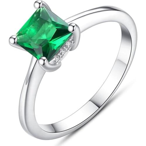 Trendy 100% Solid 925 Sterling Silver 7MM Emerald Gemstone Rings for Women Wedding Engagement Ring Wholesale Fine Jewelry