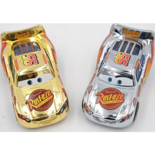 Disney Cartoon Movie Pixar Cars Gold Silver Lightning McQueen 1:55 Diecast Metal Alloy Car Model Toys For Children Birthday Gift