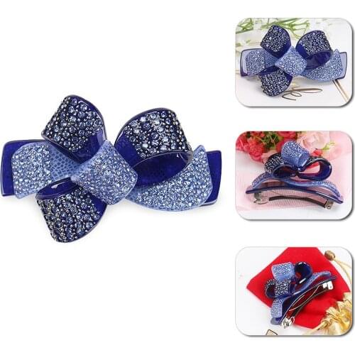 Fashion Ribbons Shaped Hair Clip Rhinestones Hair Barrettes Acrylic Austrian Crystal Bridal Hair pins