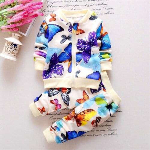Fashion Spring Autumn Childern Leisure Clothing Set Baby Girls Colorful Butterfly Clothes Set Kids Tracksuit 2016 Outfits Suit