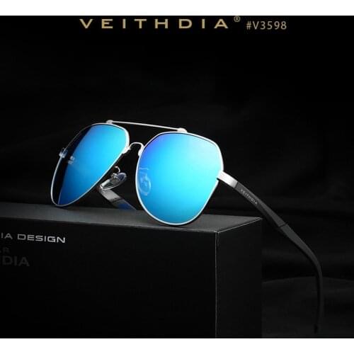 VEITHDIA Brand Mens Aluminum Magnesium Sunglasses Polarized Blue Lens Mirror Driving Eyewear Sun Glasses For Men Male shades
