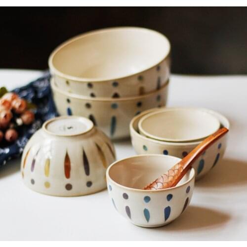 Japanese Ceramic hand-painted tableware bowl set rice bowl soup bowl kiln texture salad bowl reusable cutlery