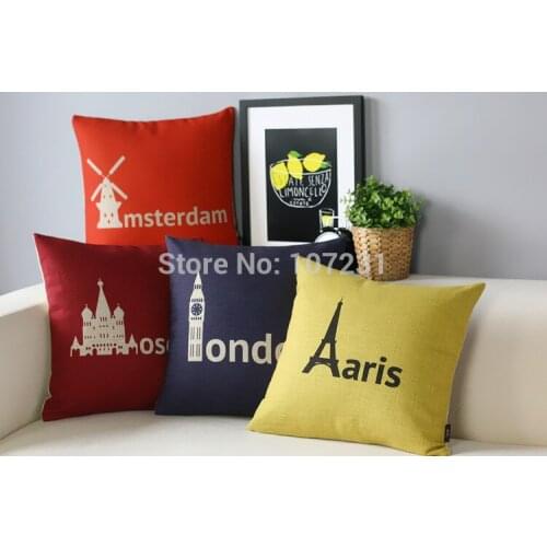 1pc 45X45cm Retro Cushion cover Pillow Case Vintage London Pairs Amsterdam Moscow decorative throw pillows Cover