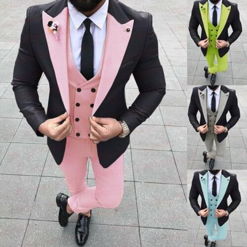 Newest Pink Wedding Suit for Men Tailored Oversize Jacket Groom Best Man Tuxedo Blazer Double Breasted Vest with Pants 3 Pieces