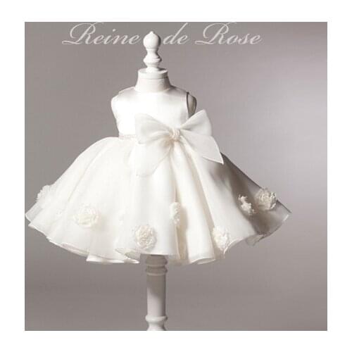 New Arrival Flower Girls Dresses Children Sleeveless Baptism Party Wedding Dresses with Big Bow Kids Princess Ball Gown Vestido