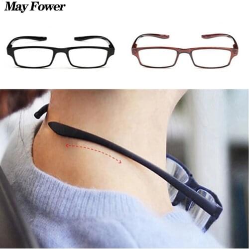 May Flower Light Anti-fatigue Reading Glasses Neck Hanging Presbyopia Eyewear Square Spectacles Eyeglasses For Men Women +3.5+4