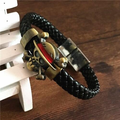 Wholesale 10pcs/lot Animation Jewelry ONE PIECE Skeleton Logo Bracelets&Bangles For Men Free Shipping