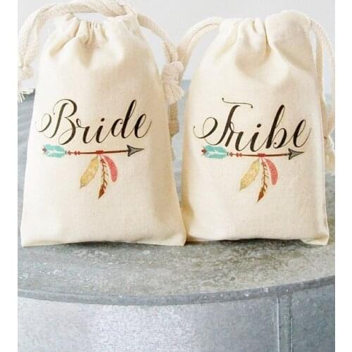 Custom Bride Tribe wild wedding Bachelorette Hangover recovery Survival kit favor Muslin bags bridal shower party goodie pouches