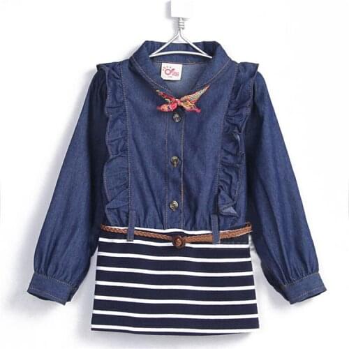 Autumn Mosaic Denim Girls Clothing Baby Child Long-sleeve Dress 1929