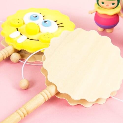 Rattle DIY Handicrafts Toy for Children Wood Paiting Graffiti Girl Kids Gift Drum-shaped Rattle Arts Crafts 2020 NEW