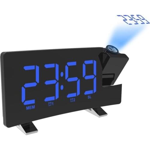 Projection Alarm Clock Digital Ceiling Display 180 Degree Projector Dimmer Radio Battery Backup Multi-functional Led Clock