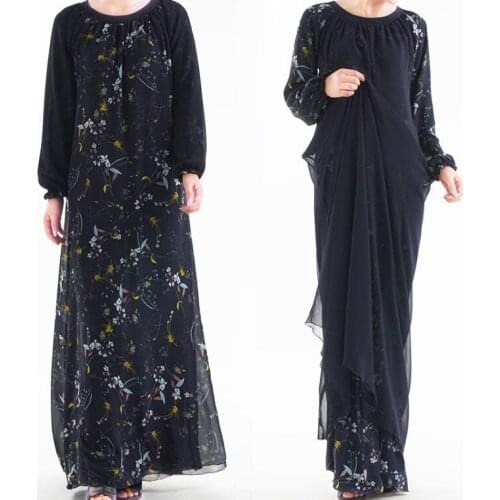 Simple Abaya Hijab Dress for Namaz Muslim Clothes Muslimische Kleider Womens Islamic Clothing Print Floral Abaya Retro Chiffon