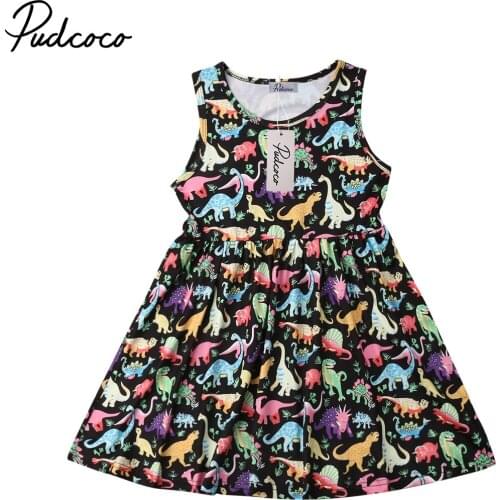 Pudcoco Newest Newborn Baby Girls Sleeveless Dinosaur Dresses Sundress Summer Clothes Children Clothing 1-6Y