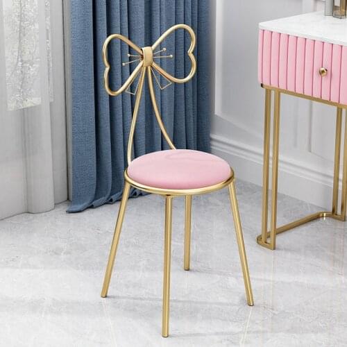 Nordic Luxury Brief Modern Manicure Chair Metal Nail Table Manicure Table Bow Cute Pink Chairs Bedroom Dressing Table Stool