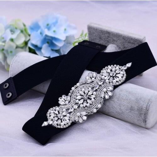 TRiXY S05 Wedding Elastic Belts Rhinestones Belt Lady Buckle Waist Belt Elastic Wide Waistband Fashion Wedding Dress Belt