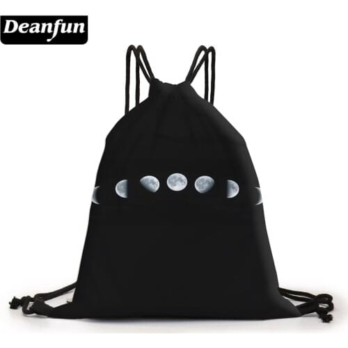 Deanfun Black Drawstring Storage Bag Bright Moon Pattern Softback Trendy Women Schoolbags 60440