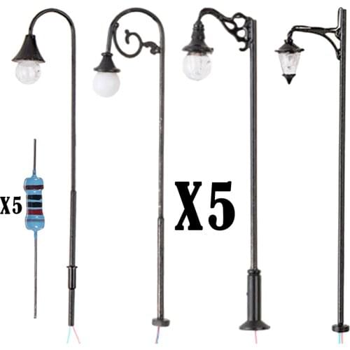 3V 5pcs 1:87 LED Model Street Railway Lights Lamppost with Resistors Miniature Garden Diorama Micro Landscape Layout Decor