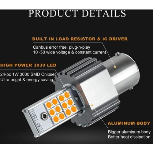 S25 1156 BA15S P21W BAU15S PY21W LED CANBUS Lamp Bulbs For Turn Signal Light 24V 3030 10-50v