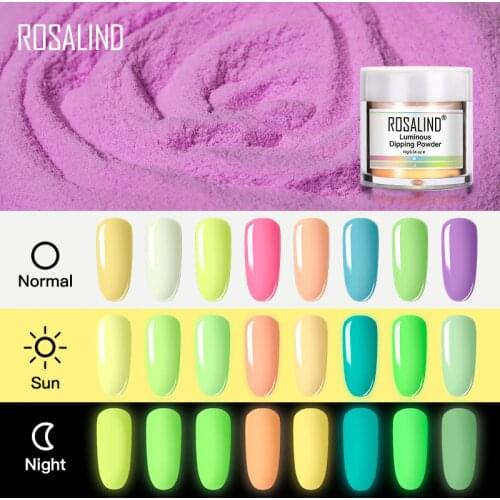 ROSALIND Luminous Dipping Powder Nail Art Holographic Powder Glitter Decorations No Need Cured Dip Nail Dust Without Lamp UV Gel