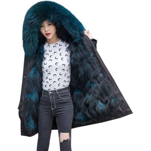 Jacket Winter Women Fox Fur Liner Parka Real Fur Coat Female Real Raccoon Fur Collar Long Coats Oversized Jackets MY4380 s s