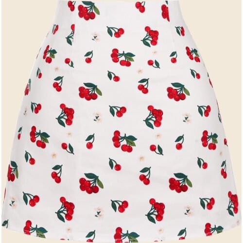 Summer high waist vintage mini skirt cotton cherry a line womens casual vacation beach summer cotton skirt ss0008