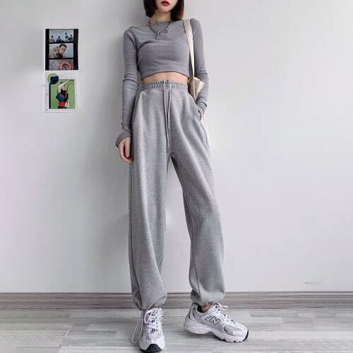 Bella Philosophy Sports Casual Cotton Trousers Female Elastic High Waist Loose Cargo Pants Jogging Pants