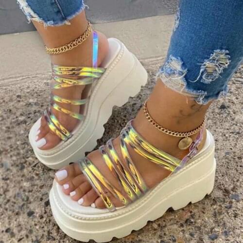 Gold Wedges Women Sandals 2020 Fashion Platform Gladiator Female Shoes High Heel Laides Thin Strap Footwear Sandalias Mujer