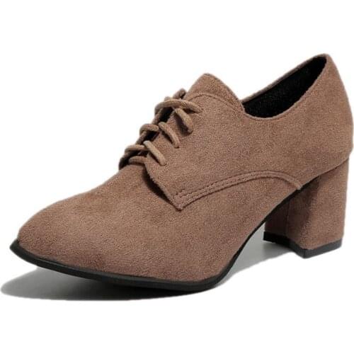 Xiaying Smile Spring winter British style Suede leather women square heel Platform shoes woman lace-up oxford shoes for women