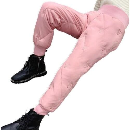 Winter Children Down Cotton Padded Pants Baby Girls High Waist Solid Ski Windproof Warm Trouser Kids Snow Pant Teen Leggings