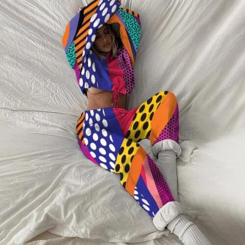 Winter Harajuku 3D Print Sublimation Hoodies Outfit Women Geometry Tracksuit Leisure Trousers Two Piece Set Jogging Streetwear