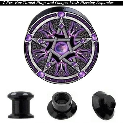 1Pair Purple Star Ear Reamer Ear Tunnel Plug Acrylic Ear Gauges Flesh Body Piercing Punk Jewelry 4mm-16mm