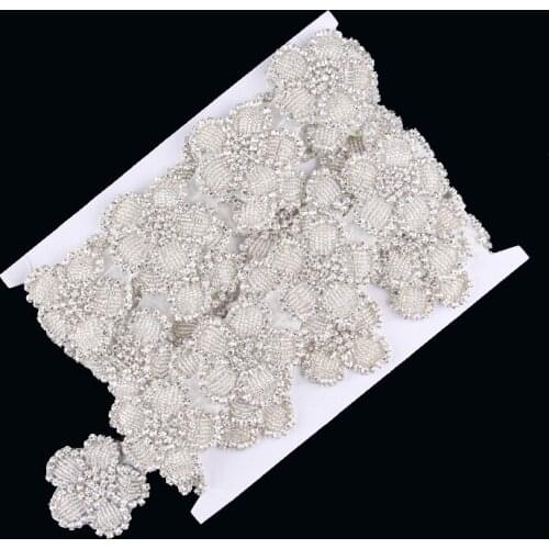 1Yard Artificial Flower Shape Crystal Rhinestone Applique Trim Sew Crafts Chain Trim For Wedding Dress/Hair/Shoes/Hat Accessory