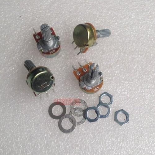 10pcs WH148 Linear Potentiometer 20mm Shaft With Nuts And Washers 3pin WH148 B1K B5K B10K B20K B100K with knob cap