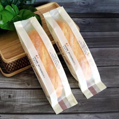 100pcs Plastic Long Bread Bags Handmade Wedding Birthday Event Favor With Transparent Window For Bakery Home