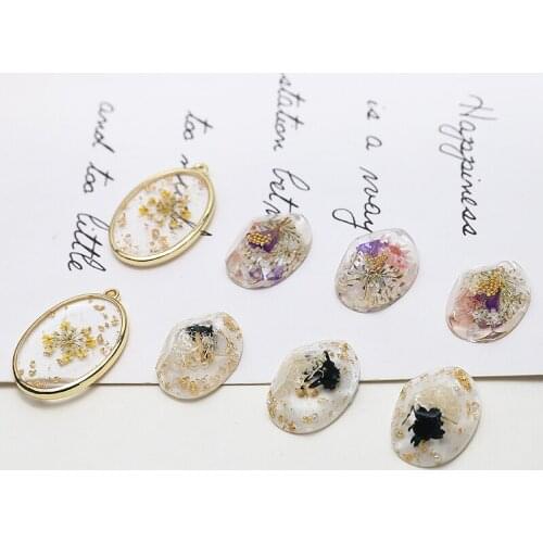 6pcs geometric transparent inner inlaid gold leaf immortal flower with hole Earrings Trend Female pendant diy jewelry Accessorie