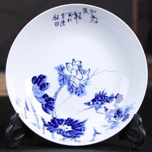 7.5inch Jingdezhen Blue and White Porcelain Bone china Round Food Plate Chinese Ceramic Dinner Plates Lotus Pattern Tableware