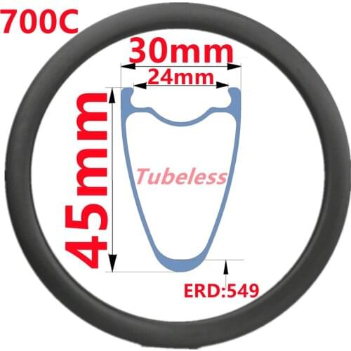 700C 45mm Depth Road Bike Carbon Rim Tubeless Road Bike Carbon Rim 30mm Wide Factory Sell Road Bike Carbon Rim