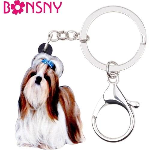 Bonsny Acrylic Cute Chinese Shih Tzu Dog Key Chains Keychain Women Girl Ladies Handbag Car Charms Animal Jewelry Teens Gift Bulk