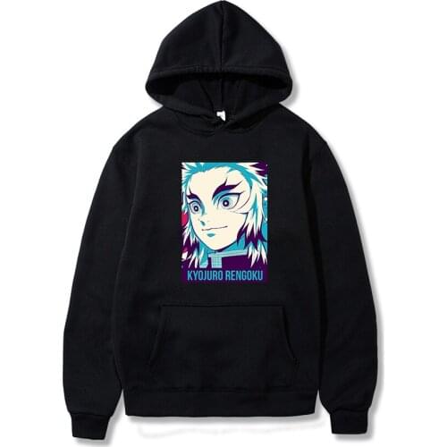 Anime Demon Slayer Kanji Design Men Women Unisex Hoodies Hero Rengoku Kyoujurou Streetwear Fleece Sweatshirt Dropship Clothing